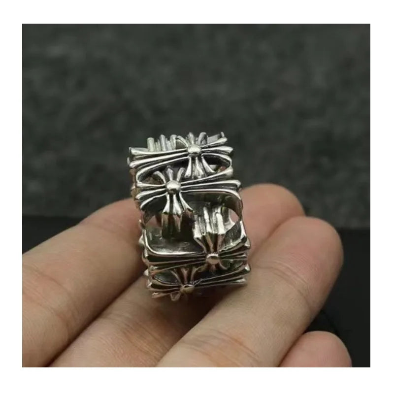 High Quality Fashion Square Cross Tombstone Ring Men's and Women's Couple Ring Old Hip Hop Ring
