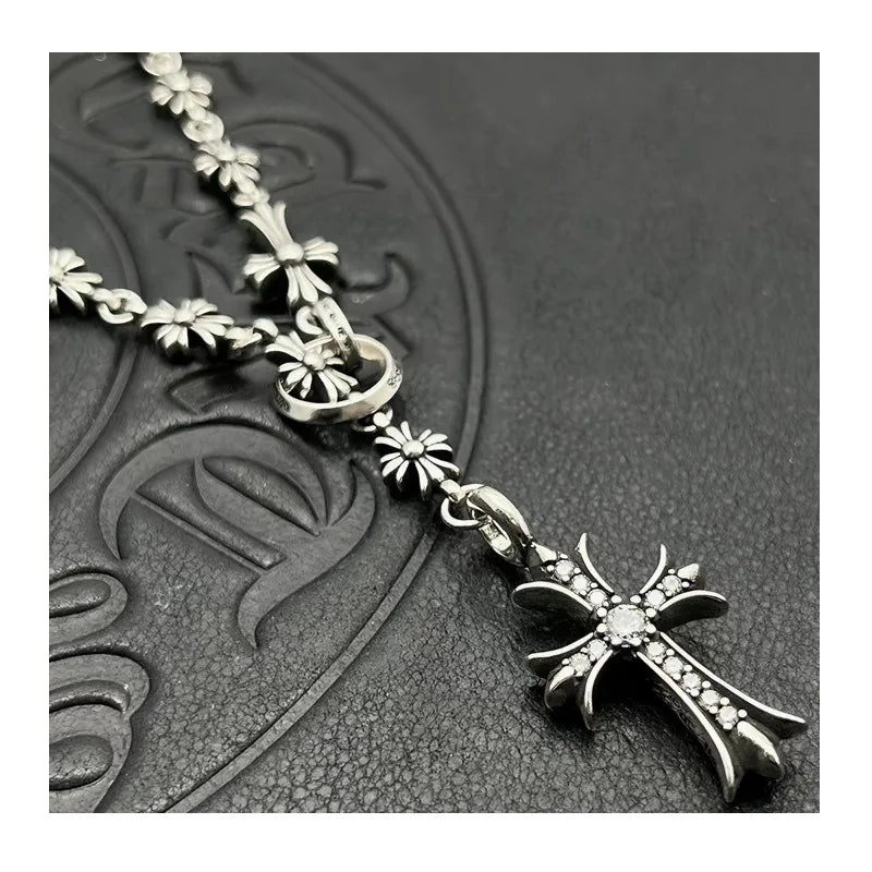 Trendy Thai Silver Retro Cross Necklace High-end Autumn and Winter Sweater Chain Jewelry Accessories Punk