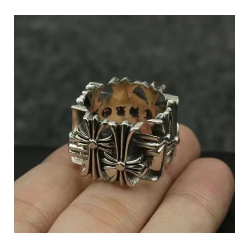 High Quality Fashion Square Cross Tombstone Ring Men's and Women's Couple Ring Old Hip Hop Ring