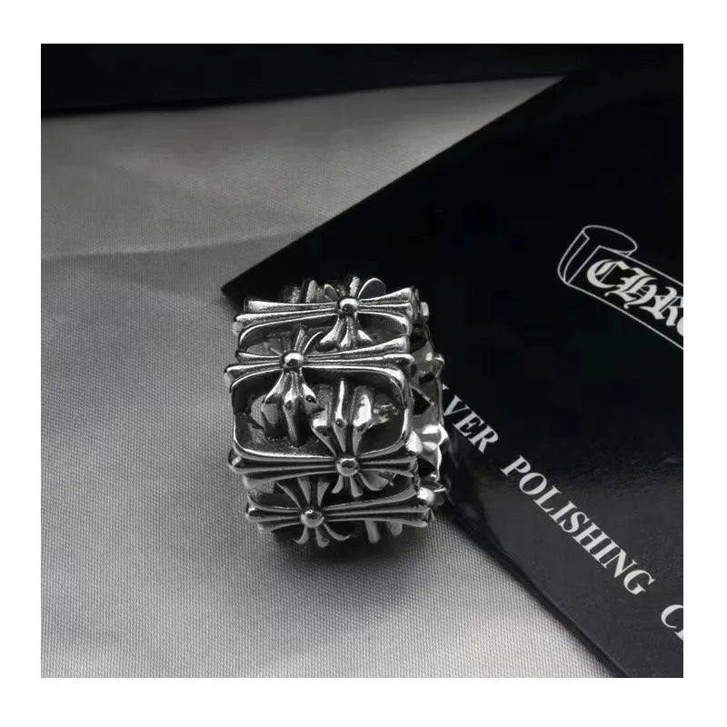 High Quality Fashion Square Cross Tombstone Ring Men's and Women's Couple Ring Old Hip Hop Ring